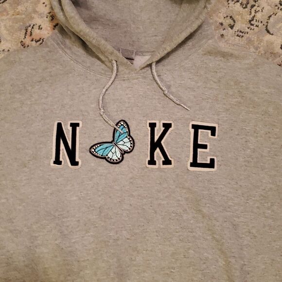 Nike Gray  Custom embroidery butterfly sweatshirt - Picture 2 of 7